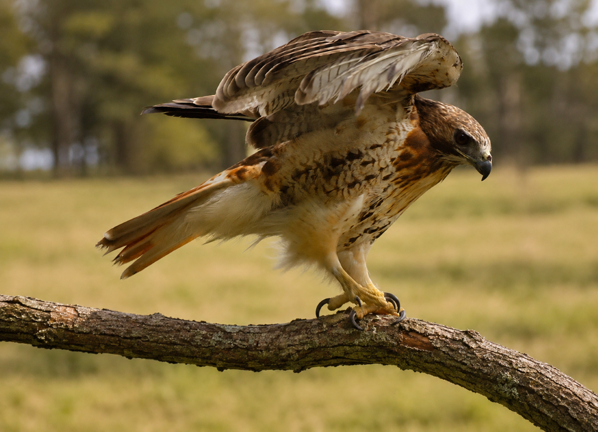 Ready to Launch — Red-Tailed Hawk Spreading Wings in the Wild