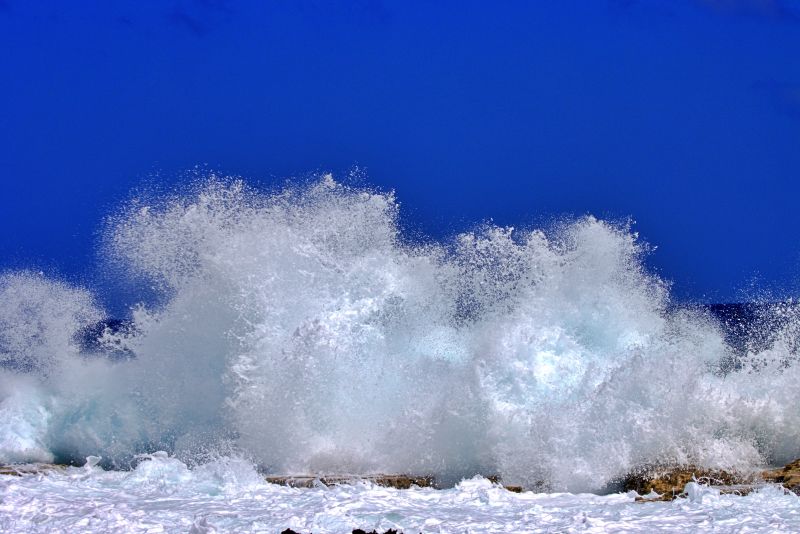 Bonaire Ocean Waves Crashing on Rocks - Caribbean Coastal Photography Print