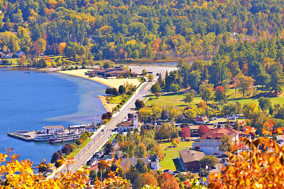 Lake George Village Autumn Aerial View — Prospect Mountain Photography Print